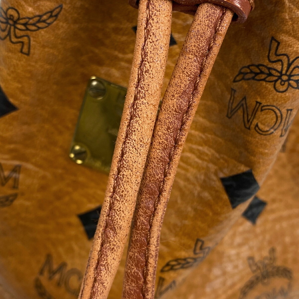 Mcm Logogram Drawstring Brown Leather Bag Shoulde… - image 4